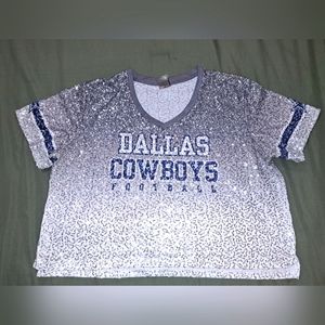 Women's Dallas Cowboys Gray Cadence Sequin Crop Jersey V-Neck T-Shirt